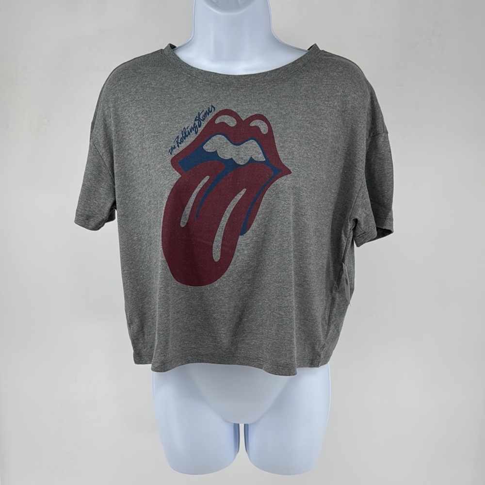 Gray Rolling Stones Graphic Cropped T-Shirt (Old Navy)